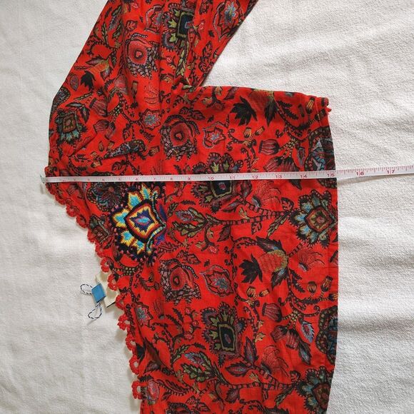 Farm Rio One Shoulder Puff Sleeve Boho Crop Top Red Paisley Floral Embroidered S - Picture 10 of 13
